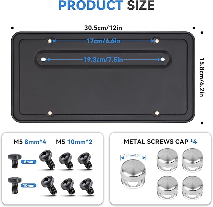 109684400B Rear License Plate Frame & Holder for Tesla Model Y & Model 3, Rear Plate Mounting Bracket kit with Stainless Steel Screws & Caps, Rust-Proof, Anti-Rattle Design