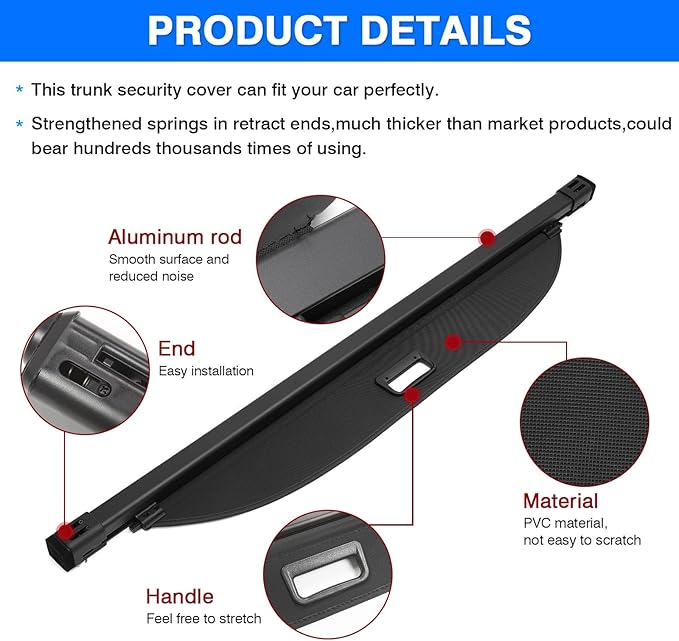 Powerty Cargo Cover for 2023-2025 2026 Kia Sportage Accessories, Canvas Texture Retractable Rear Trunk Cargo Luggage Cover Security Shield Shade