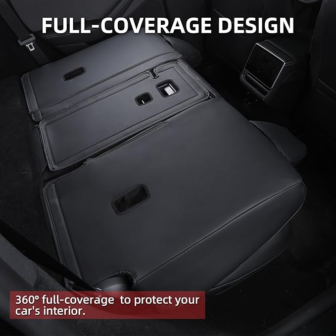 Tesla Model Y Seat Covers 2025 2026 Full Coverage Nappa Leather Car Seat Cover Interior Full Set Accessories Airbag Compatible Cushion Cover Custom Fit(Black,5-Seater)