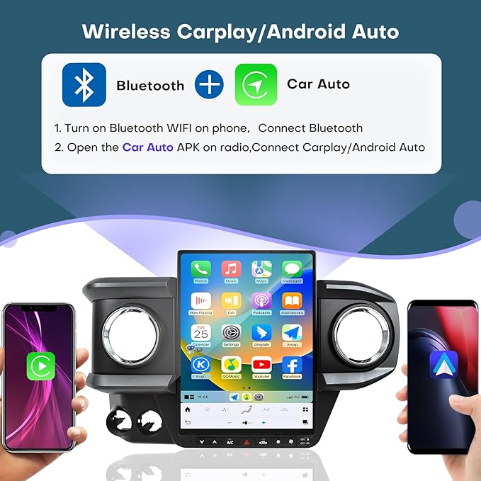 Qualcomm Car Radio for Toyota Tacoma 2016-2023 Stereo Upgrade Wireless CarPlay/Android Auto 8+128G 13.8 Inch Tesla Style 2K Touch Screen with DSP GPS 4G WiFi FM/AM SWC Support Factory Backup Camera