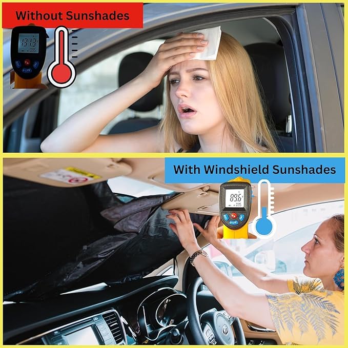 Windshield Sun Shade -Certified 99.87% UVB & 99.02% UVA Car Sun Shade. Award Winning Sunshade for Car Windshield with Patented Technology | Toyota Tocoma 2016-2026 | Car Window Shades by Kinder Fluff