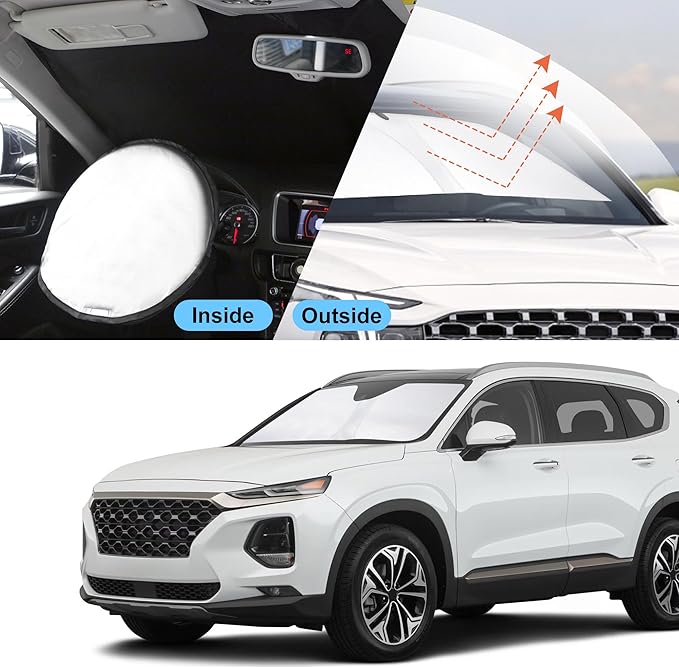 YYCKE Windshield Sun Shade Accessories Compatible with 2023 2022 2021 2020 2019 Santa Fe, SE, SEL, SEL Plus for Hyundai Foldable Sunshade Sun Visor Blocks UV