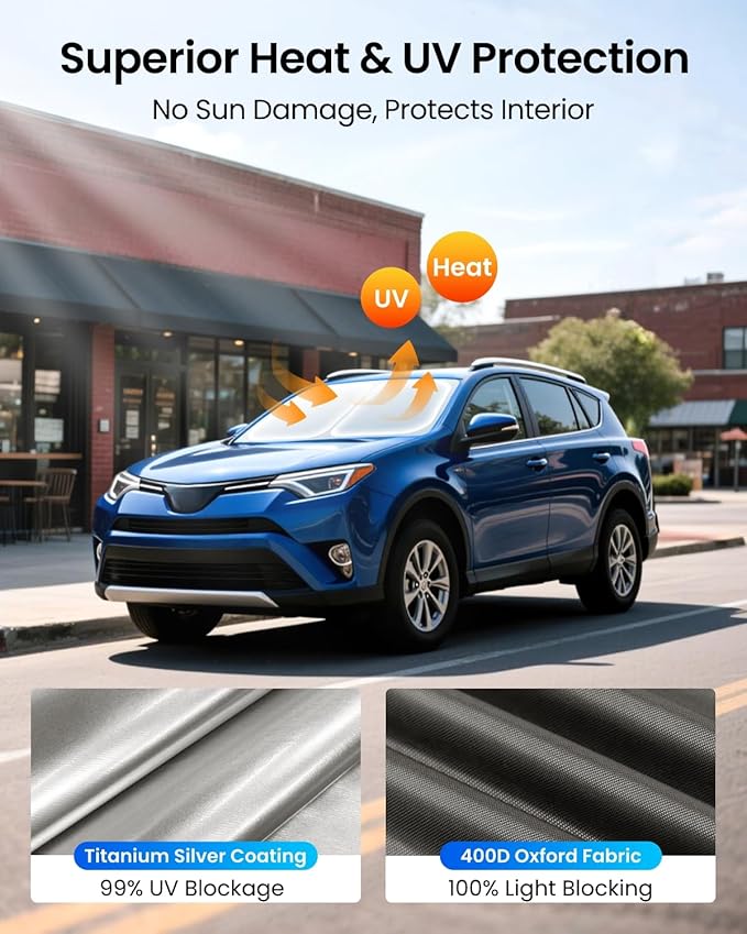 REEVAA 2025 Upgraded for Toyota RAV4 2025 2024 2023-2019 Windshield Sun Shade [Tailored Fit, 99% Sun Protection] Protect Interior & Keep Cool, Foldable Sunshade Car Accessories with Storage Bag