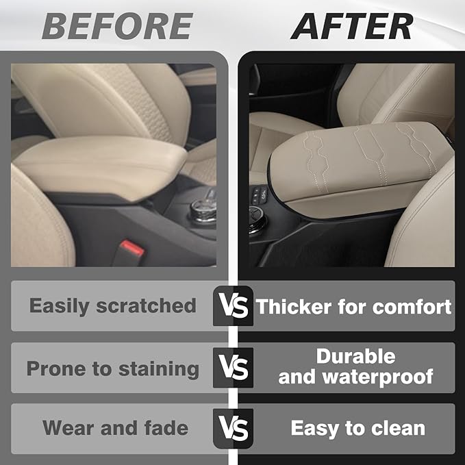 Muslogy Center Console Armrest Cover Fit for Ford Ranger 2024 2025 2026 Accessories, Comfort Armrest Pad Console Lid Cushion Vegan Leather Regular Thick (Sandstone)