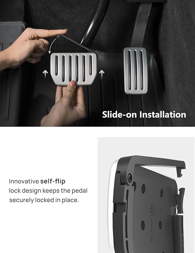TPARTS Aluminum Self-Flip Lock Performance Pedal Sets Accelerator Brake Pedals Cover for Tesla Model 3 & Model Y Non-Slip Protector Accessories Foot Pedal Pad Replacement