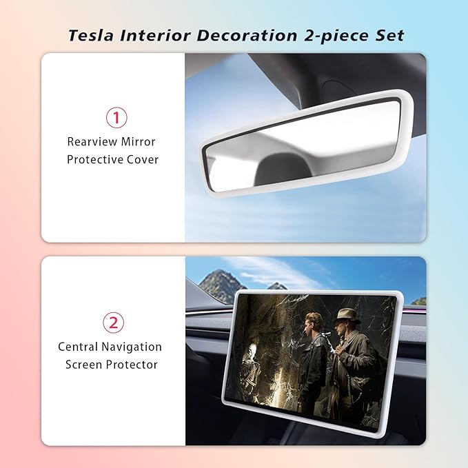 for 2017-2023 Tesla Model 3/2021-2024 Model Y Central Screen and Interior Mirror Protector Frame Interior Accessories (Pink-M3/Y-2pcs)