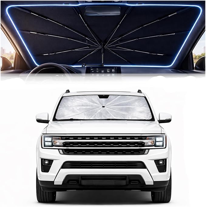 Car Windshield Sun Shade Umbrella - Custom-Fit for Ford Expedition SUV 2018-2025 Umbrella Sunshade,Easy Install,UV Protection & Heat Reflective,Keep Interior Cooler with Storage Bag