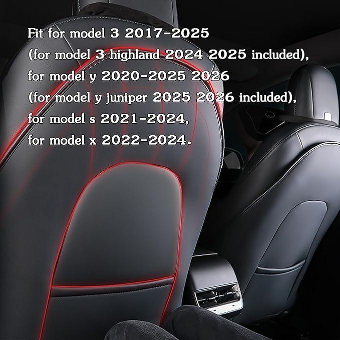 for Tesla Model Y 3 S X (Juniper & Highland Included) Seat Back Kick Protectors for Kids Kick Mats Leather Back Seat Cover Protect from Mud, Stains, Scratches, Set of 2 for Tesla Accessories