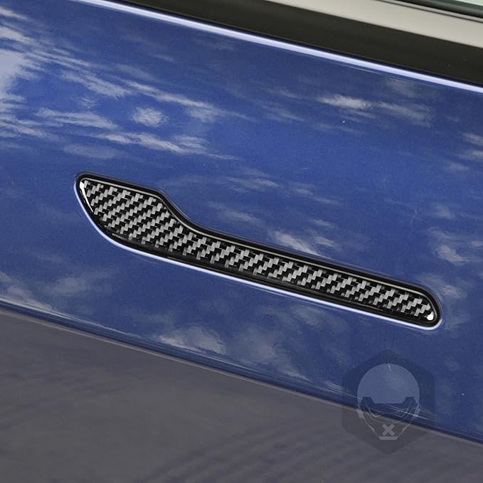 Carbon Fiber Stickers Door Handle Decoration Cover Car Exterior Trim Compatible with Tesla Model 3 2024 Accessories Anti-Scratch Strip Anti-Kick Film Decorative Stickers