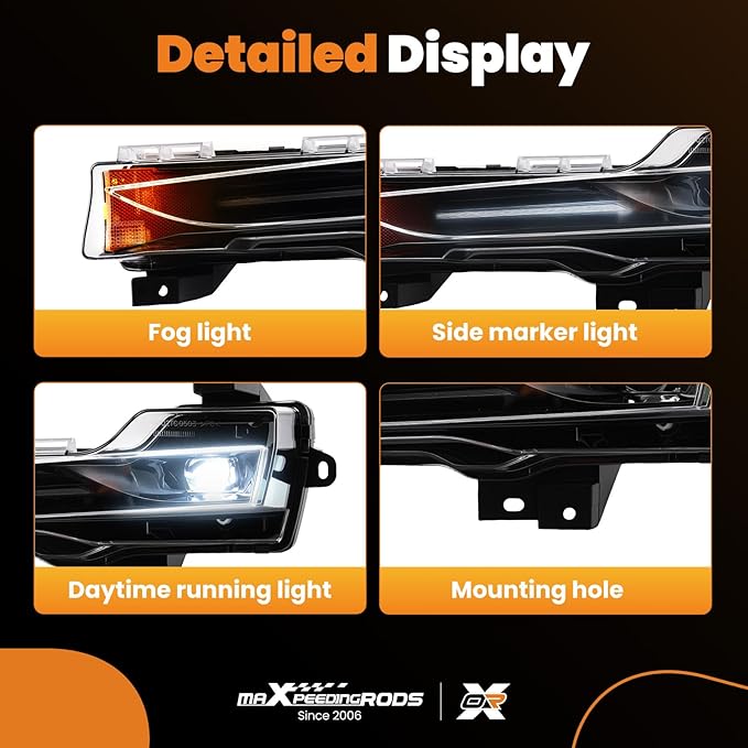 maXpeedingrods LED Fog Light Driver Left Side Fit for Tesla Model 3 2017-2023 & Model Y 2020-2023, 1077391-00-D/1077391-00-E/1077391-00-F, Front Fog Lamp with Amber DRL Assembly Bulb