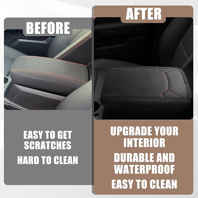 Muslogy Center Console Armrest Cover Fit for Chevy Colorado/GMC Canyon 2023-2025 2026 Accessories, Comfort Armrest Pad Console Lid Cushion Vegan Leather Regular Thick(Red Trim)