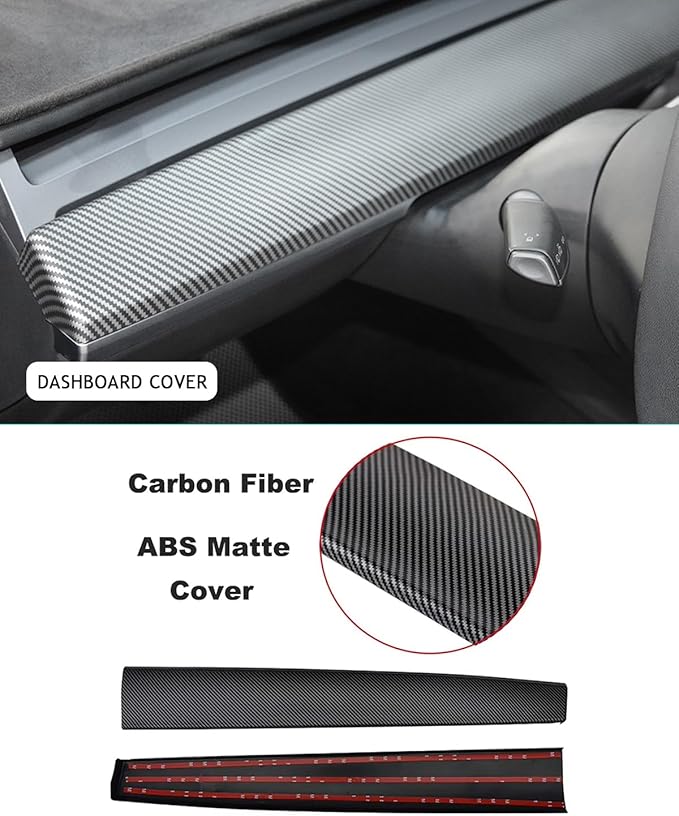 Dashboard Cover and Front Door Cover Compatible with Tesla Model 3（2017-2023） and Model y（2019-2024） (Matte Carbon Fiber Dashboard 2pcs only)