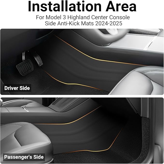 Center Console Side Anti-Kick Mats for Model 3 Highland 2024-2025 All-Weather Protection Mats Dust Resistant Protector Cover, Model 3 Interior Accessories 2PCS