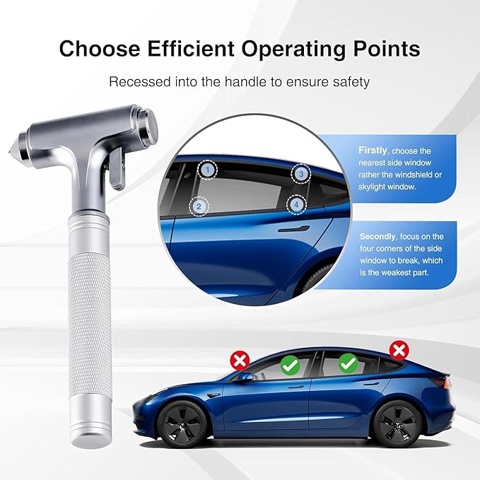 2-Pack Alloy Car Window Breaker with KM46 Tungsten Tip, 3-in-1 Glass Breaker & Seatbelt Cutter & Escape Hammer Car Emergency Rescue Tools for Tesla Model 3/Y/S/X/Cybertruck Accessories