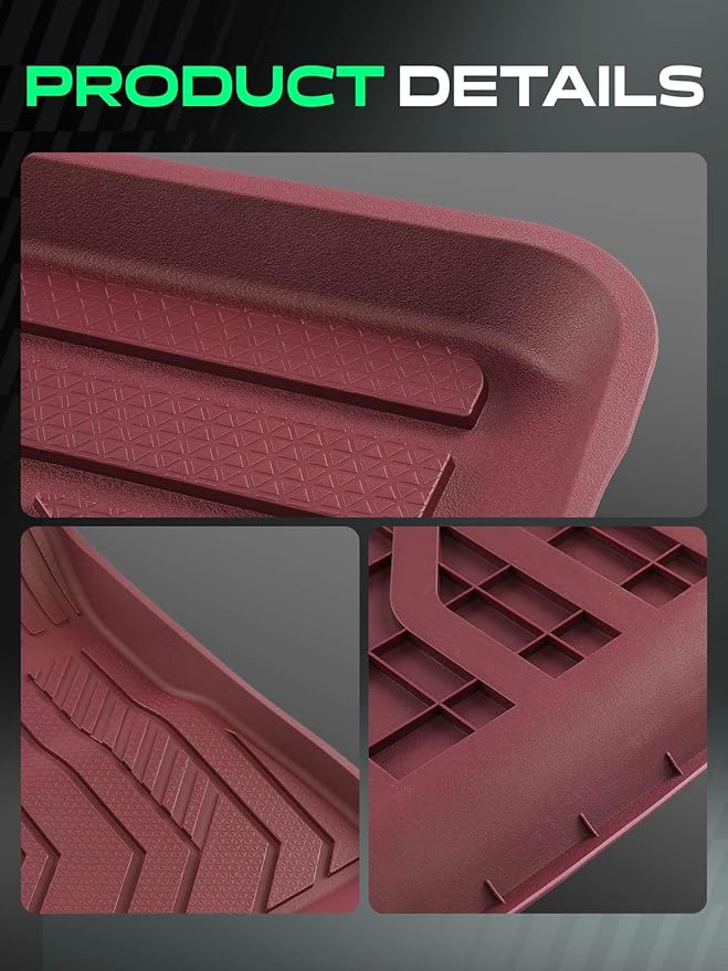 YHTAUTO Floor Mats Compatible with Tesla Model 3 Highland 2024 2025 2026, TPE Floor Liners All Weather Custom Fit, 1st & 2nd Row, Set of 3, Red