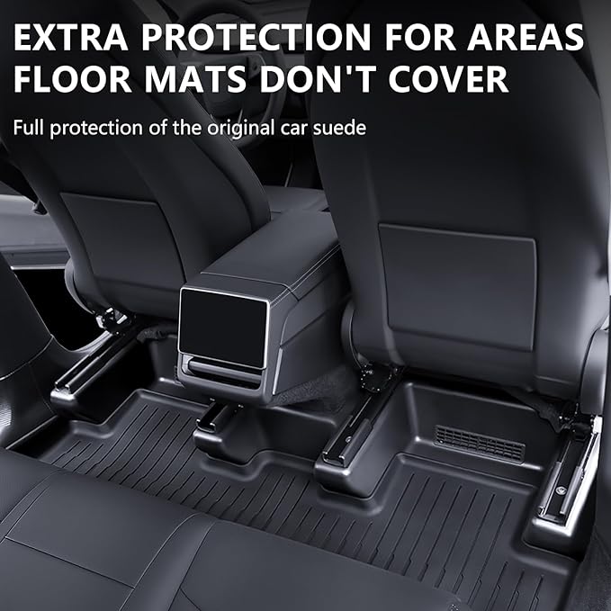 Front Seat Rail Protectors for Tesla Model Y Juniper 2025-2026, 5-Piece TPE Track Cover Guards, Under Seat Floor Mat Protectors, Black
