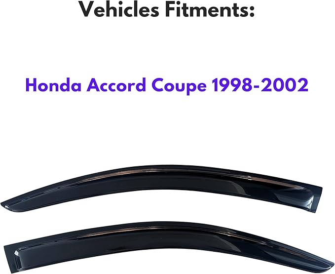 KPY Rain Guard Compatible with Honda Accord Coupe 1998-2002, 2PC Window Visor Side Window Vent Deflectors Tape-On Style, 1998 1999 2000 2001 2002