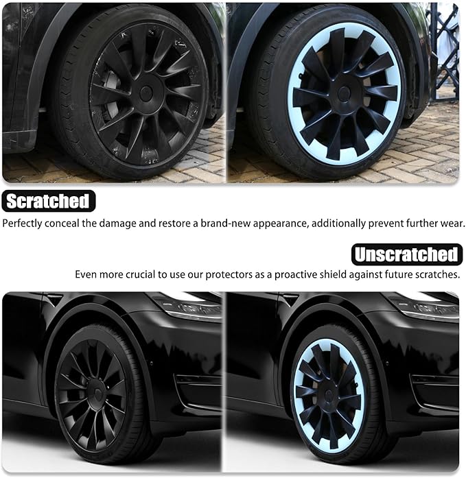 Wheel Rim Protect for Tesla Model Y 20" (2020-2024), Easy-Install Hubcaps Induction Wheel Cover, Scratch-Resistant Car Tire Trim Rings, Stylish Giftable, Glacier Blue 4Pcs Model Y Accessories