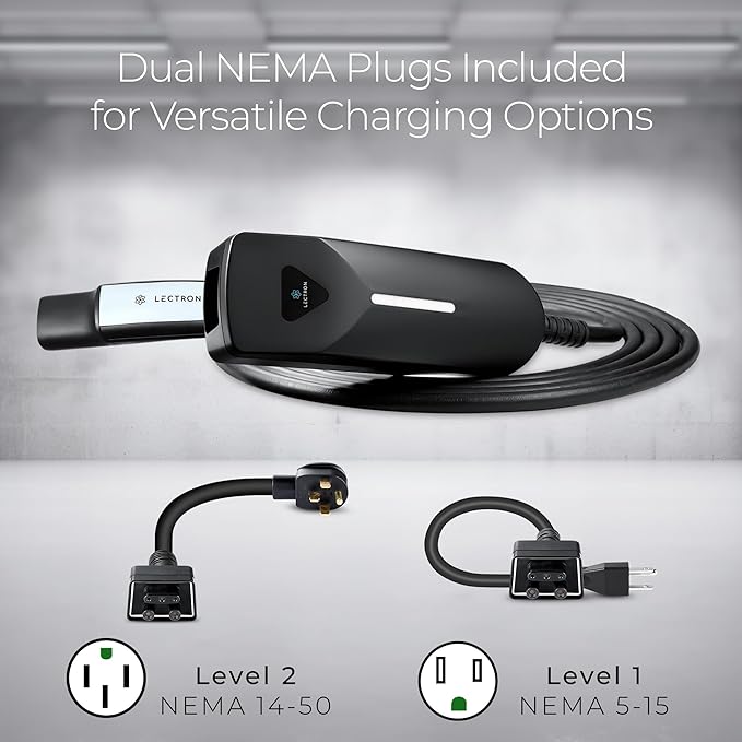 Lectron Level 1/2 (12A & 40A) Tesla NACS EV Charger - Dual-Level Electric Vehicle Charging Station with NEMA 14-50/5-15 Plug - Portable Electric Car Charger for All NACS Electric Vehicles