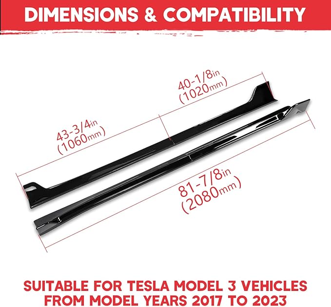 Front Bumper Lip Splitter Side Skirts Body Kit for 2017-2023 Tesla Model 3, Model 3 Front Spoiler, Model 3 Accessories Side Skirt (Gloss Black)