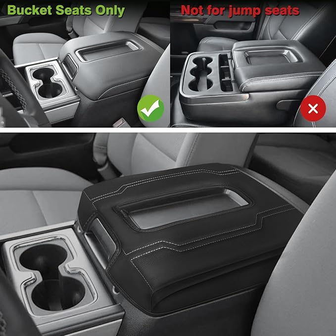 Muslogy Center Console Armrest Cover Fit for Chevy Silverado & GMC Sierra 1500 2500 3500 2014-2018 Accessories, Comfort Armrest Pad Console Lid Cushion Vegan Leather 1-Inch Extra Thick(Bucket Seat)