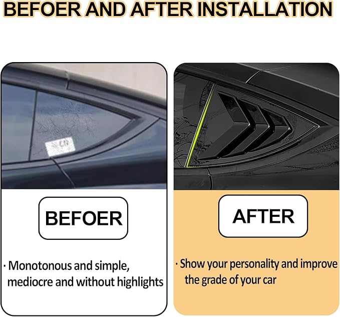 Window Louvers Fits for Tesla Model Y 2021 2022 2023 2024 2025 Accessories Rear Side Window Louvers Windshield Sun Shade Cover Auto Exterior Decoration Trim Accessories(Bright Black)