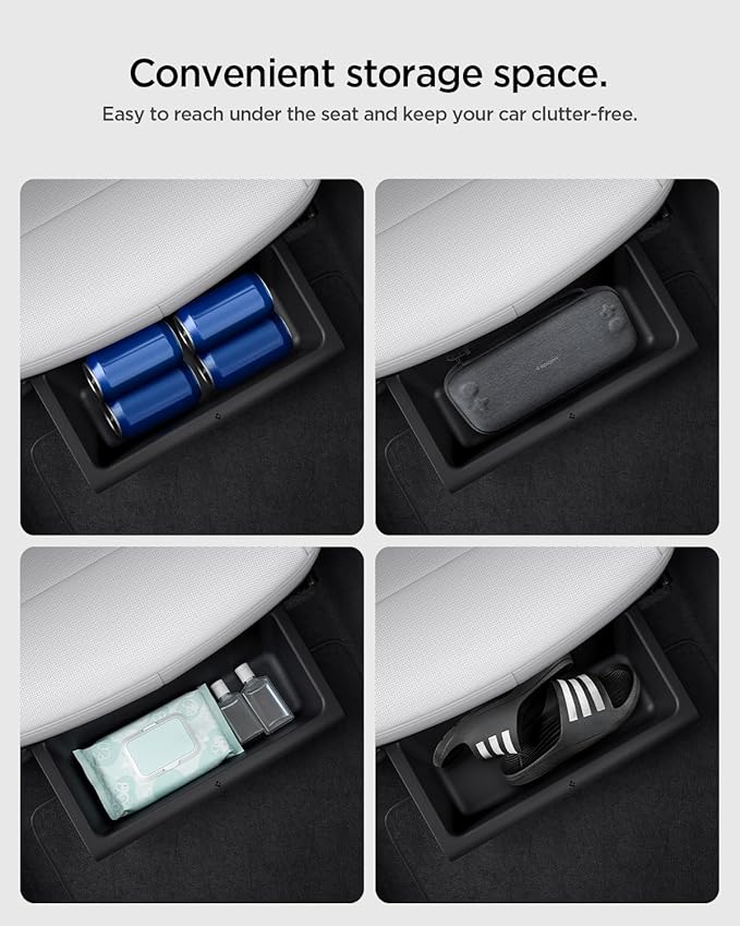 Spigen Under Seat Storage Box, Hidden Organizer Tray [Waterproof & Anti-Rattle] for 2025 2026 Tesla Model Y Juniper Accessories - 1 Pack