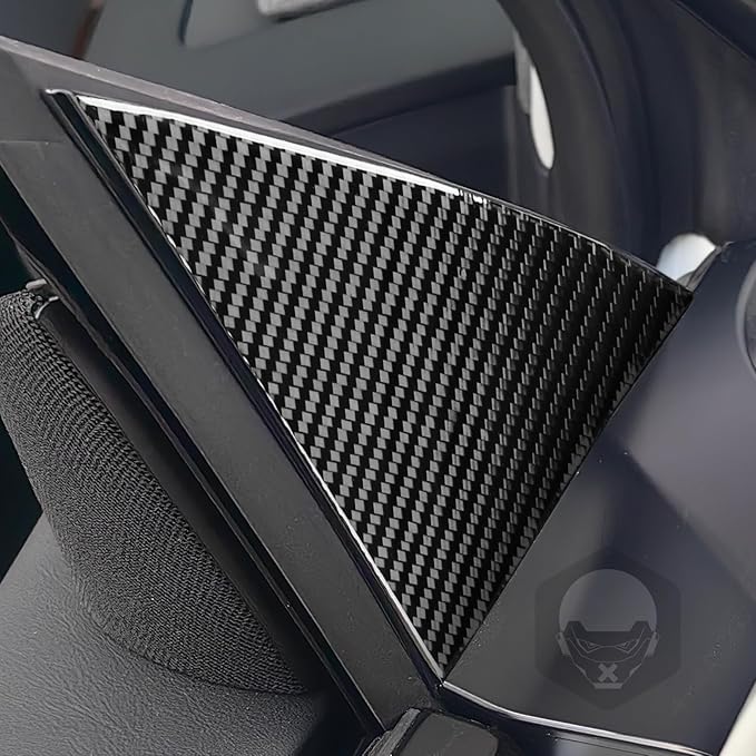 Carbon Fiber Sticker Front Door Triangle Window Pillar Cover Car Exterior Trim Compatible with Tesla Model 3 2024 Accessories Decorative Sticker Anti-Kick Film Overlay Decal Cover