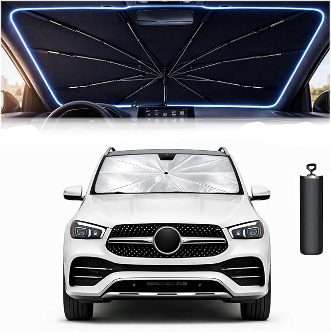 Car Windshield Sun Shade Umbrella - Custom-Fit for Mer ce-des Be-nz GLE 2020-2026 Umbrella Sunshade,Easy Install,UV Protection & Heat Reflective,Keep Interior Cooler with Storage Bag