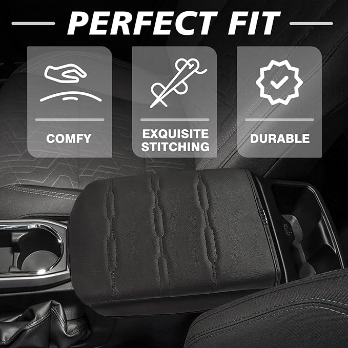 Muslogy Center Console Armrest Cover Fit for Toyota Tacoma 2016-2023 Accessories, Comfort Armrest Pad Console Lid Cushion Vegan Leather Regular Thick