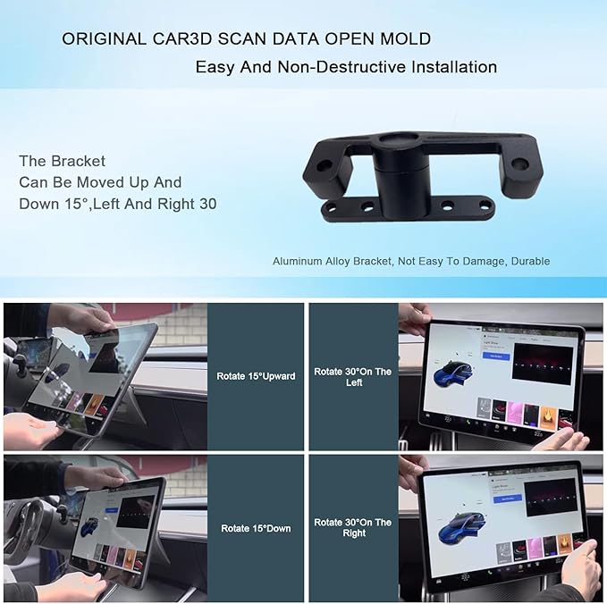 CUSP Screen Swivel Mount Rotating Holder For Tesla Model 3 Model Y Center Console Navigation Original Silver Screen,Upgraded Four Directions,Rotate Left & Right,Rotate Up & Down,2017-2023 Accessories