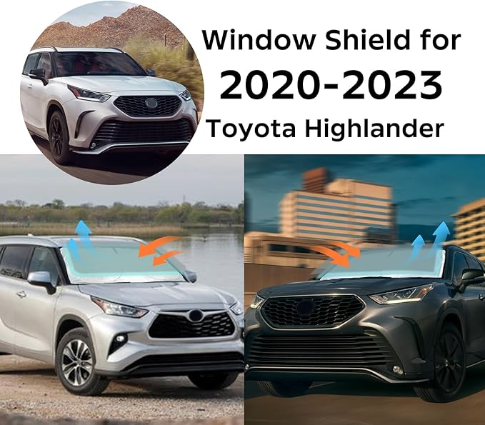 INSAUTO for Highlander Car Windshield Cover Windshield Sun Shade for Toyota Highlander 2020-2025 L LE XLE Limited Platinum Foldable Sunshade Front Window Custom Fit Vehicle Sun Protector