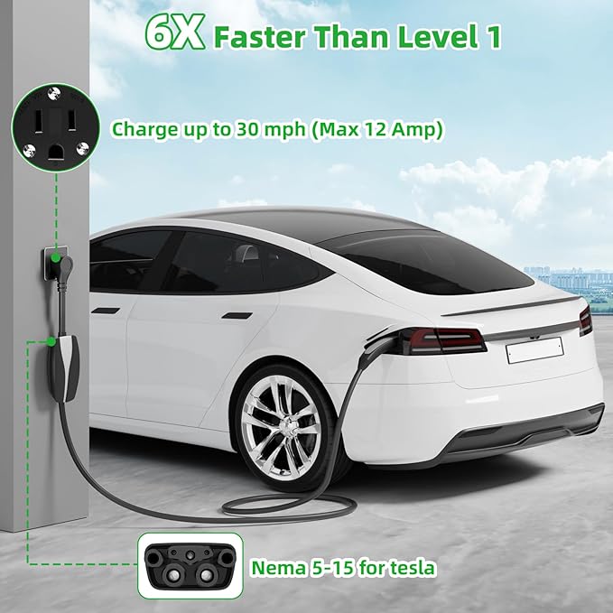 for Tesla NEMA 5-15 Adapter, Max 12 Amp Neme-5-15 Fast Charging Adapter for Tesla Model S 3 X Y to Charge at 4-Prong Dryer 250V Outlet, 11.8 Inch in Length -Safe and Durable Black