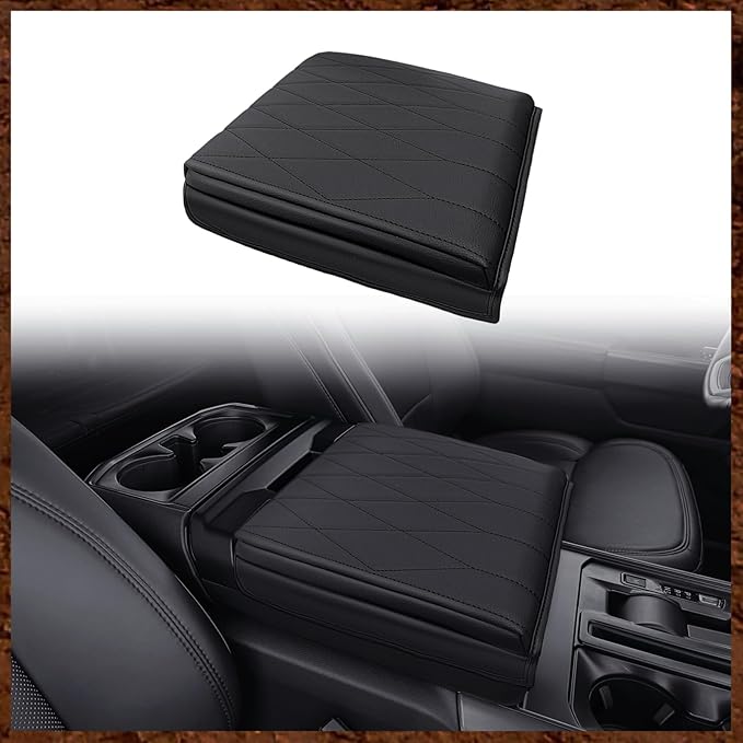 Muslogy Center Console Armrest Cover Fit for Ford F-150 F150 2021-2025 2026 Accessories, Comfort Armrest Pad Console Lid Cushion Vegan Leather 1-Inch Extra Thick(WorkSurface ONLY)