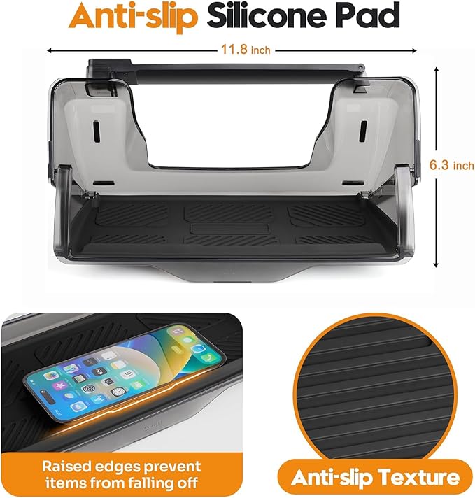 Hidden Under Screen Storage Box for 2016-2026 Tesla Model Y/Model 3 Accessories,One‑click open & Silent Damping Slides Center Console Organizer (Fit New Model Y Juniper/Model 3 Highland)