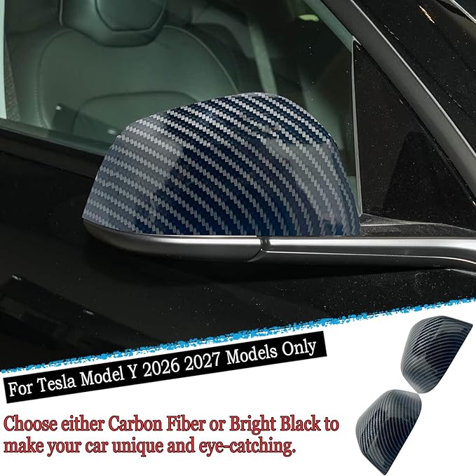 Side Mirror Cover,for Tesla Model Y 2026 2027，2PCS Turn Signal housing Cover Sets car Accessories -Carbon Fiber（OEM-Style Adhesive Tape Design）