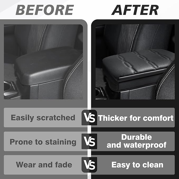 Muslogy Center Console Armrest Cover Fit for Toyota Tacoma 2016-2023 Accessories, Comfort Armrest Pad Console Lid Cushion Vegan Leather 1-Inch Extra Thick