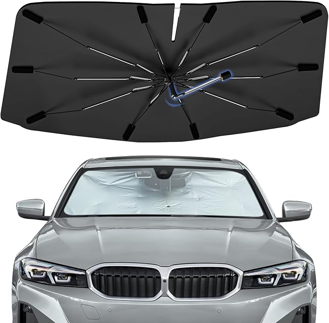 Windshield Sun Shade Umbrella for BMW 3 Series 2019-2026, Foldable Sunshade for Car Front Window, 360 Rotation Automotive Interior UV Protection for Outdoor Parking, Keep Car Cool