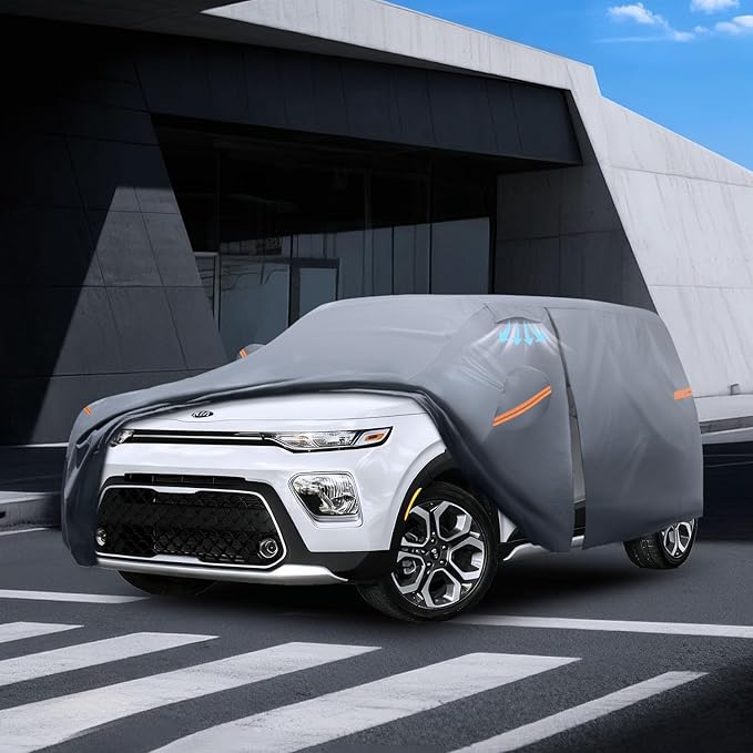 Waterproof Kia Soul(2009-2026) Car Cover with Breathable Vents, [2025 Upgrade] Premium Covers with Cotton Liner and Zipper Door,Sun Rain Snow Dust Uv Protection.(Gift with Towel)