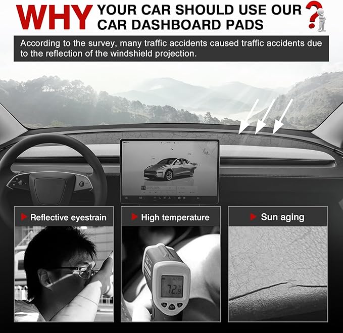 Autorder Dashboard Cover Mat for Tesla Model Y 2025 2026 Accessories Dash Cover Upgrade Flannel Dash Mat Sunshade Glare UV Rays Protector