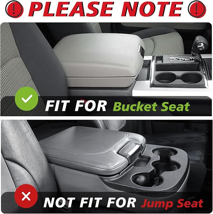 Muslogy Center Console Armrest Cover Fit for Dodge Ram1500/2500/3500 2013-2018 Accessories, Comfort Armrest Pad Console Lid Cushion Vegan Leather Regular Thick(Bucket Seat ONLY)