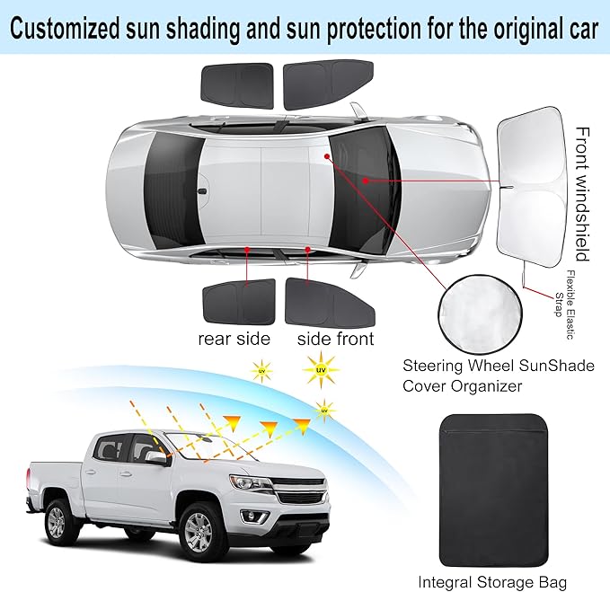 TINGLU Window Shades for Chevrolet Colorado Pickup Truck 2015-2022 Accessories Car Side Full Windows Windshield Sun Shade Sun UV Rays & Privacy Protection for Camping,Napping 5PCS