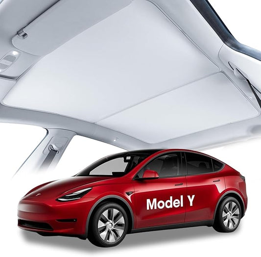 2025 Upgrade Tesla Model Y Sunshade Roof, No-Gap No-Sag Heat Insulation, Foldable Roof Glass Sun Shade with Middle Magnetic Frame for Tesla Model Y Accessories 2020-2025 Interior Gray