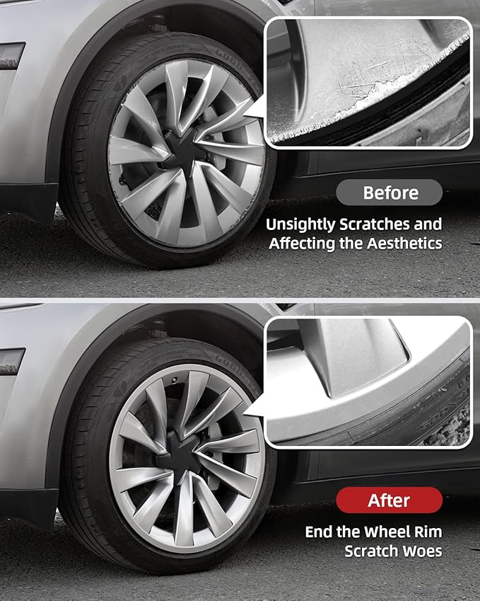 Model Y All-in-one Wheel Rim Protector for Tesla Model Y Juniper 20" Helix Wheel- Strips for Curb Rash Prevention Wheel Rim Protector Easy to Install (Matte Black, 4pcs)