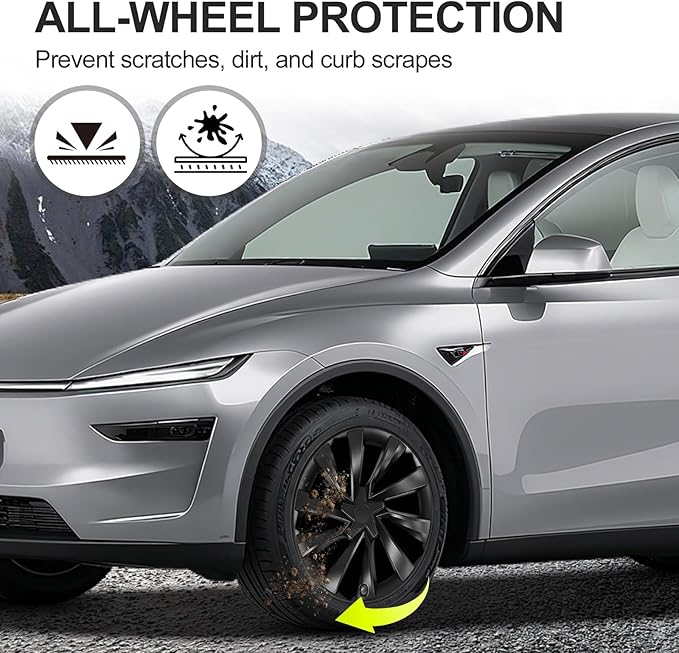 PakaLife Hubcaps for Tesla Model y Juniper Accessories 2026,Black Wheel Covers 19 Inch,Easy Clip-On Installation, (19inch)