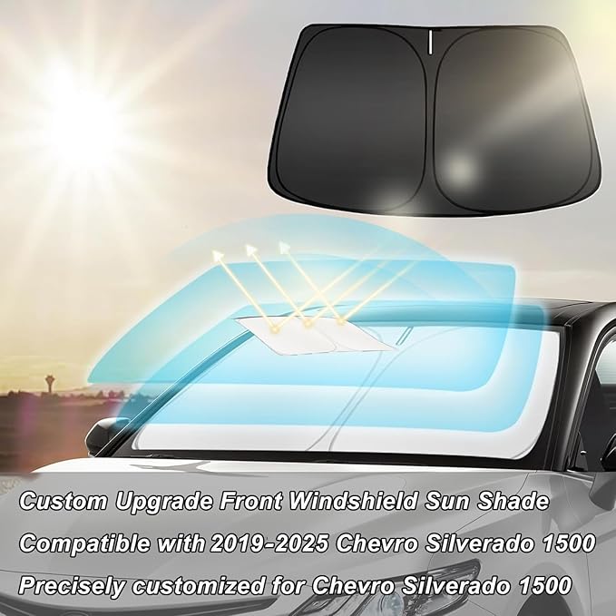 Truck Windshield Sun Shade Compatible with Chevrolet Silverado 1500 2025 2024 2023 2022 2021 2020 2019