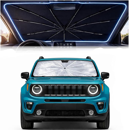 2026 Upgraded Car Windshield Sun Shade Umbrella - Custom-Fit for Jeep Renegade 2015-2026 Umbrella Sunshade,Easy Install,UV Protection & Heat Reflective,Keep Interior Cooler with Storage Bag