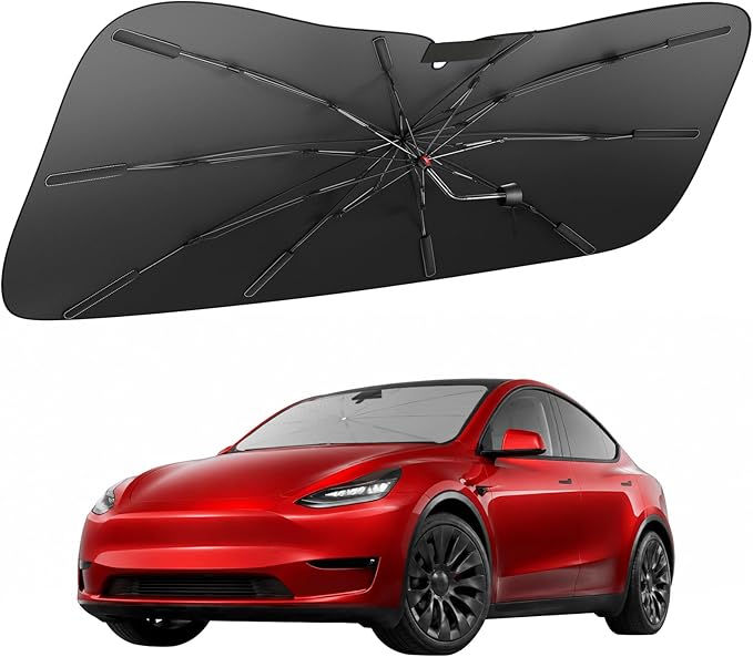 Zanch 2026 Upgraded Windshield Sun Shade Umbrella: Custom Fit for Tesla Model Y/3 2017-2026 Front Window Sunshade, Block UV Rays & Keep Car Cool, 1:1 Scan for Tesla Model Y/3, No Gaps & No Scratches.