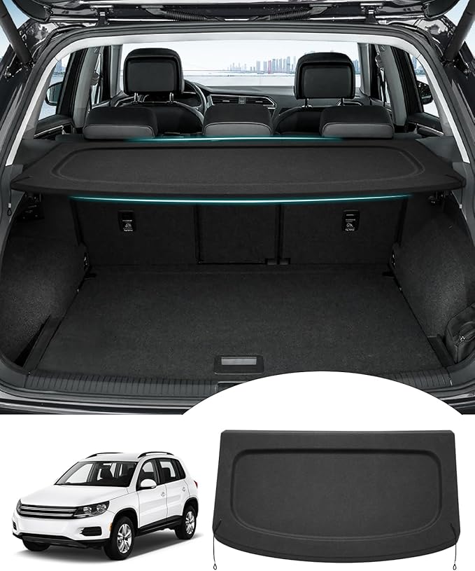 Powerty Cargo Cover for 2009-2016 2017 Volkswagen VW Tiguan Accessories Trunk Cover Retractable Trunk Shielding Shade Cargo Luggage Cover Black