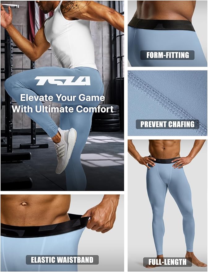 TSLA Men's Compression Pants - Cool Dry Athletic Sports Workout Running Tights Leggings Baselayer